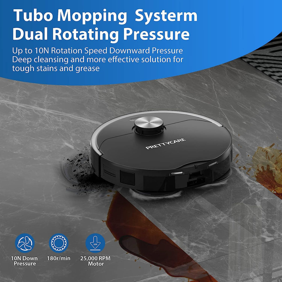 PRETTYCARE R1 Max Robot Vacuum Cleaner and Mop, Auto Mop Washing & Dry