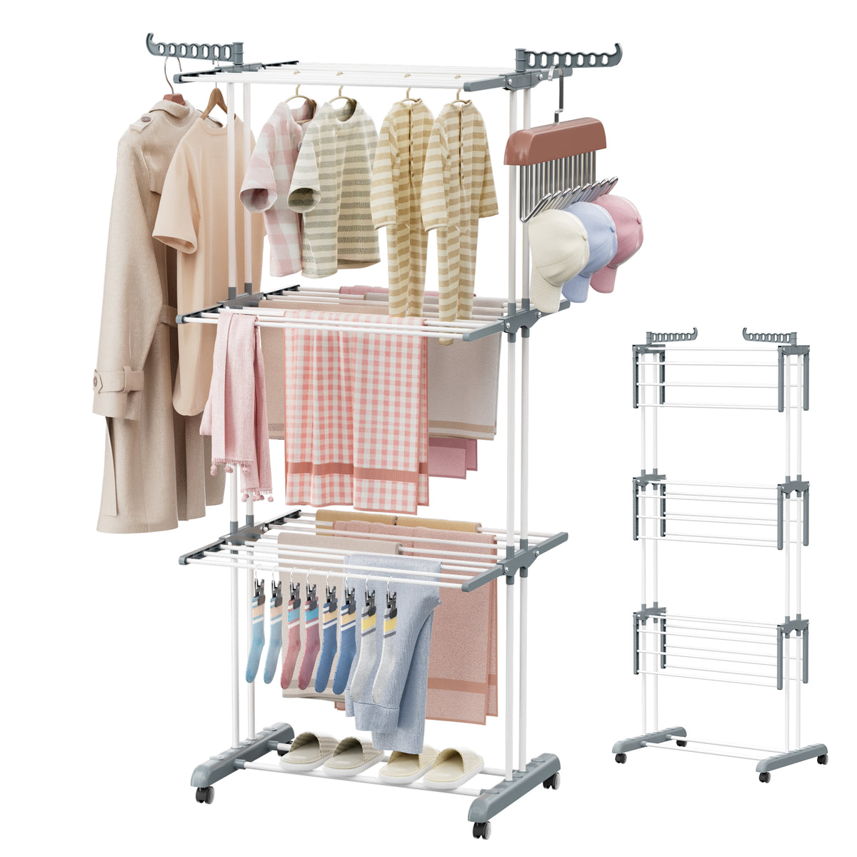 PrettyCare Clothes Drying Rack, 4-Tier Foldable Laundry Drying Rack, I ...