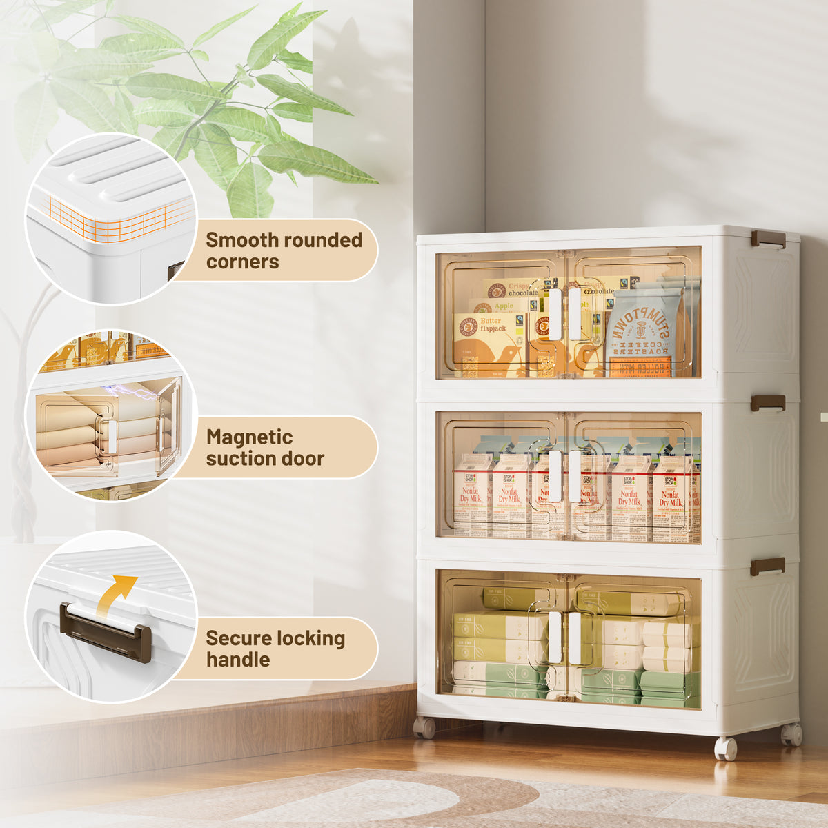 AZULLIA 174QT Stackable Plastic Collapsible Storage Bins with Lids, Wh ...