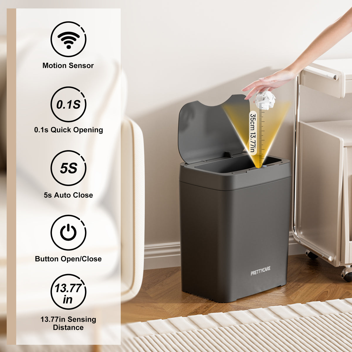 PrettyCare 2 Packs 3.6 Gal Automatic Bathroom Trash Cans with Lid Touc ...